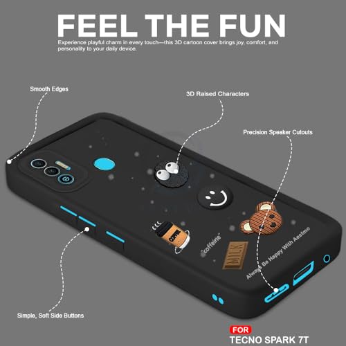 Image of AESTMO Back Case Cover for Tecno Spark 7 / 7T Cover | Cute Fun Cartoon 3D Ball | Coffee Silicone Case | Full Body Protection | Camera Protection Back Cover for Tecno Spark 7 / 7T (Black)