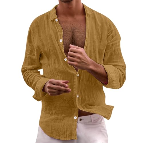 Camisa de Lino Hombre Camisa Informal de Manga Larga para Hombre con Cuello Clásico para Uso Diario Atuendos de Verano. Combina Bien con Jeans y Chinos para un Estilo Cómodo