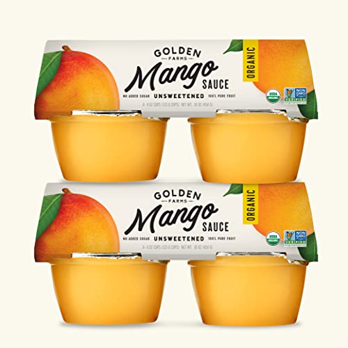 Golden Farms Mango Cups Single Ingredient Healthy Snacks (Pack of 4) 100% Pure Fruit No Added Sugar Vegan Gluten-Free Kosher Organic 4oz Fruit Cups