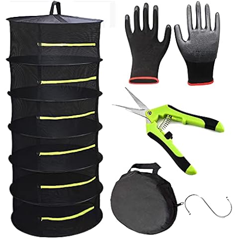 Herb Drying Rack 2ft of 6-Layer Plant Hanging Rack Dry Net Can Dry Plants, Herbal, Hanging Weed Drying net Banding Garden Scissors and Garden Gloves Cover