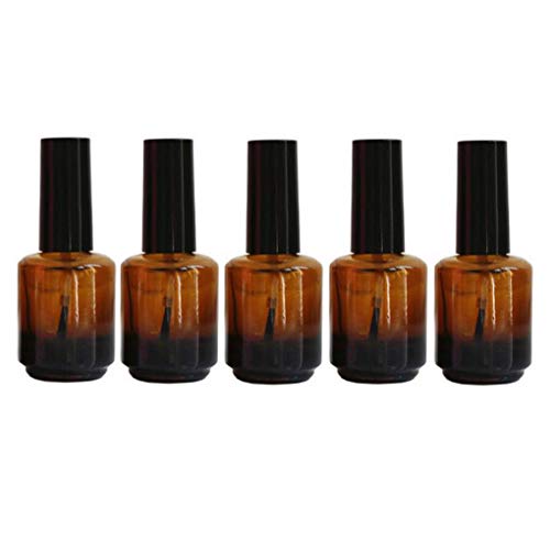 5 Pcs 15ml 0.5oz Premium Empty Glass Polish Bottles with Brush Cap Refillable Nail Polish Bottles Containers Vials for Nail Art Sample(Amber)