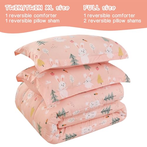 Image of Yibeizi Pink Bunny Kids Comforter Set for Girls Full Cute Bedding