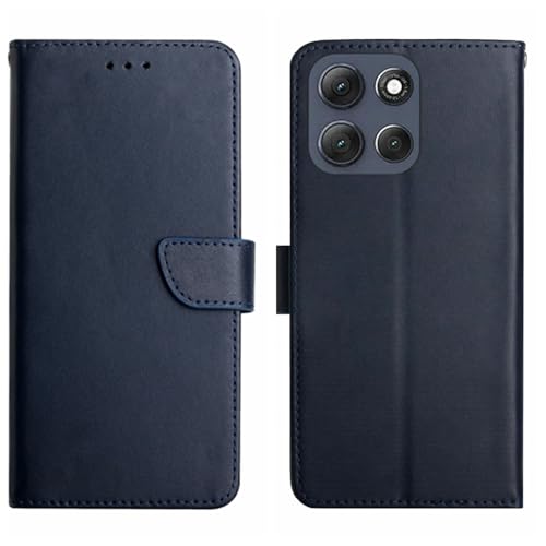 Coque Motorola Moto G86 5G en cuir véritable bleu élégant SHIEID