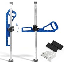 Foldable Drywall Cutting Tool - Sheetrock Cutter with 12 Protective Short Blades, Metric & Imperial Scale, Deburring Scraper - Adjustable Height Cuts 1/4", 3/8", 1/2", 5/8" Gypsum Boards, Blue