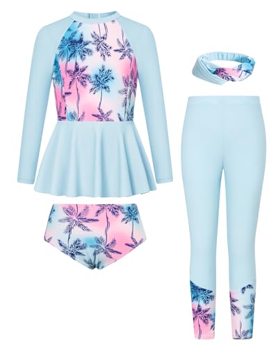 Image of GRACE KARIN Girls Long Sleeve Swimsuit Mermaid Bathing Suit Rash Guard Swimwear 4 Piece Size 5-12