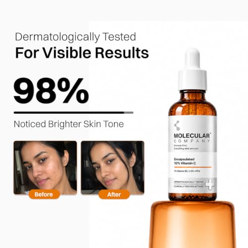 Image of Molecular Company ENCAPSULATED 10% Vitamin C Face Serum 30ml | More Absorption, Lesser Irritation | 1% Vitamin B5 & 0.5% HPPA for Glowing Skin, Brightens Dark Spots & Uneven Skin Tone, All Skin Type