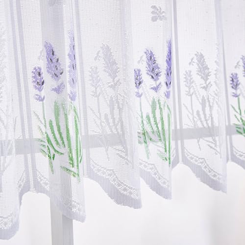 Scheibengardine Voile Kurz Bistrogardine - 1 Stück Spitzenvorhänge mit Lavendelmuster, Lichtdurchlässige Kurze Vorhänge mit Stickerei, Kurze Hohle Stickerei Vorhänge, Vorhänge, Küche(BxH 120 נ50cm)