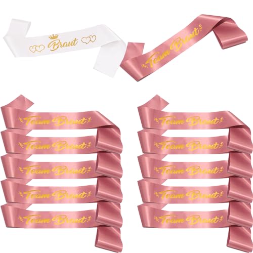 (1+11) 12Pcs JGA Schärp Braut Schärp Weiß Team Beaut Schärpe Rosa JGA Schärpe Bride to be schärpe Hen Party Schärpe für Hochzeit JGA Hen Party