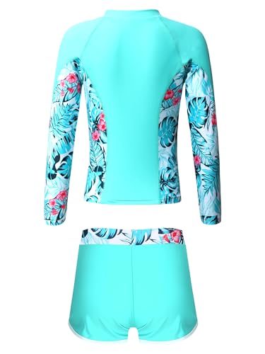 Kids Girls 2 Piece Rash Guard UPF 50+ Long Sleeve Rashguard Shirts with Shorts Tankini Swimsuit Sets2