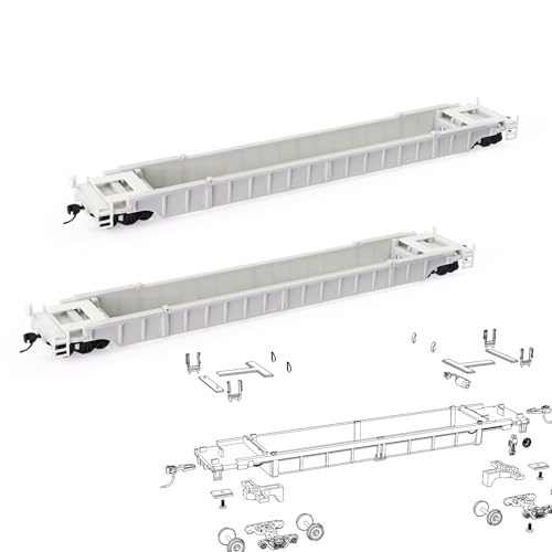 2pcs HO Scale 1:87 Blank Unassembled White 40' and 53' Well Car Model Railway Wagon (2pcs 49ft Well car)