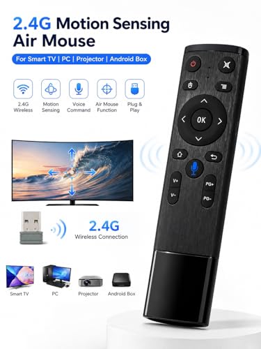 Image of 2.4G Wireless Air Mouse Remote Control with Voice Command, Motion Sensing Gyroscope Fly Mouse, USB Plug & Play for Smart TV, Android TV Box, PC, Laptop, Projector, HTPC- Pack of 1