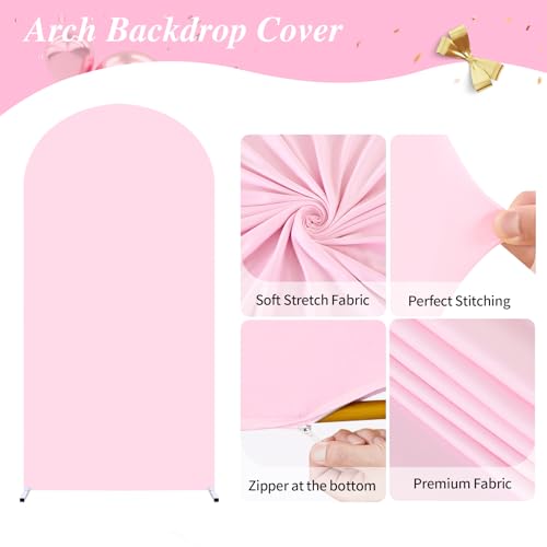 7.2FT Pink Wedding Arch Cover Spandex Fitted Arch Covers Stretchy Backdrop Round Top Chiara Backdrop for Easter Birthday Party Baby Shower Ceremony Anniversary Decoration by Shillance - Used condition - Image 2
