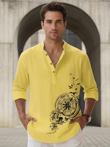Image of DEELMO Men's Cotton Blend Mandarin Collar Self One Design Full Sleeve Casual Short Kurta