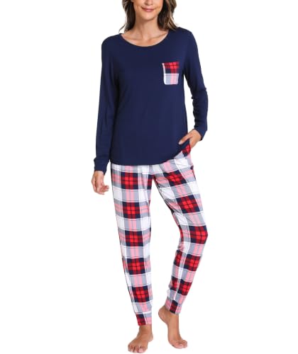 Image of GYS Bamboo Viscose Sleep Sets for Women Long Sleeve Crew Neck Pajama Sets with Pockets