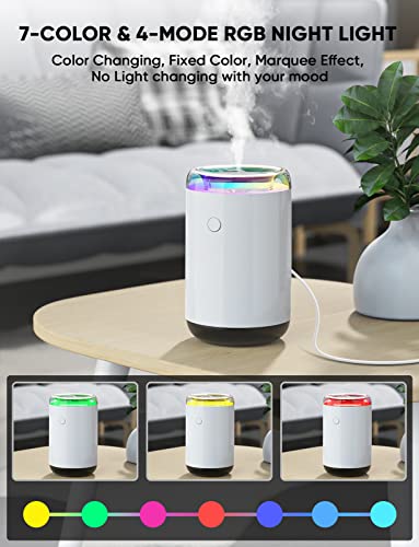 Portable Mini Humidifier, Fioyal Small Desktop Humidifiers For Bedroom, Car, Office, Travel, Strong Fine Mist, 7-Color Changing Rgb Car Humidifiers, 2 Mist Spray Modes, Quiet, Auto Shut Off #TOP2