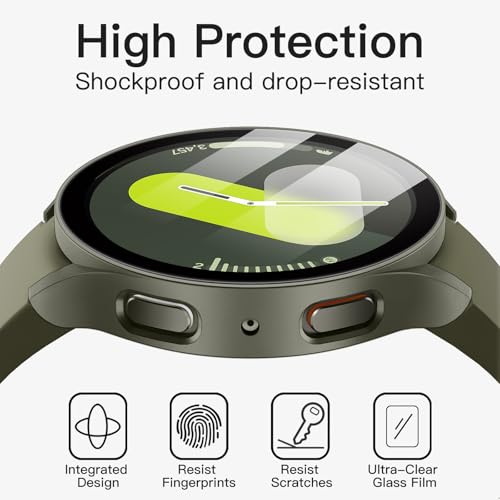 Image of JETech Cover Case with Screen Protector for Samsung Galaxy Watch 7 44mm, Overall Protective Cover, Built-in Tempered Glass Film High Sensitivity, 2 Pack (Green)