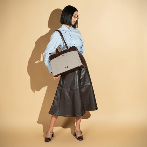 Image of Theater Dr. Grief Brown Croco Handbag for Women | Structured Top Handle Tote with Spacious Interior | Elegant Office Work & All Day Essential Laptop Bag