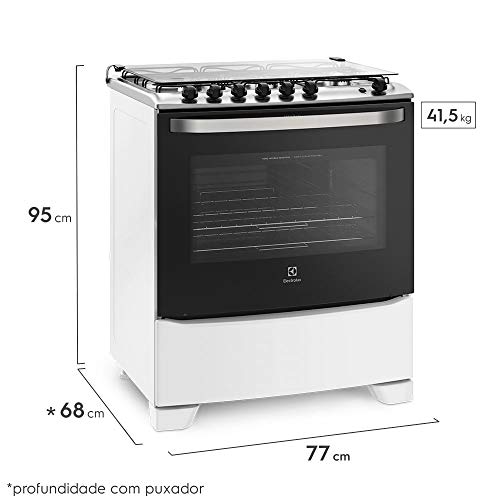 Fogão de piso 76UB6 branco com queimadores potentes e porta Full Glass