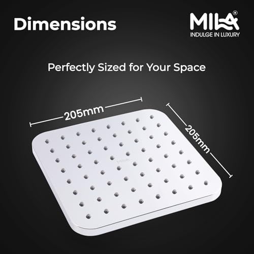 Image of Mila Serene Rain Shower| Chrome Finish Square Overhead Shower | 205x205 mm Ceiling Mounted | ABS Body| Single Function Rainfall Shower for Broad Coverage & Water Efficiency| (Without Arm)