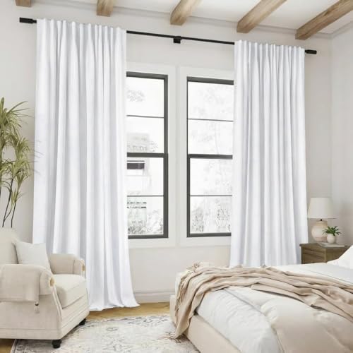 Greyish White Blackout Curtains 96 Inch Long 2 Panel Set, Cat Proof Thermal Insulated Drapes, Summer Heat Light Blocking Curtains for Bedroom Living Room, 52'' W x 96'' L