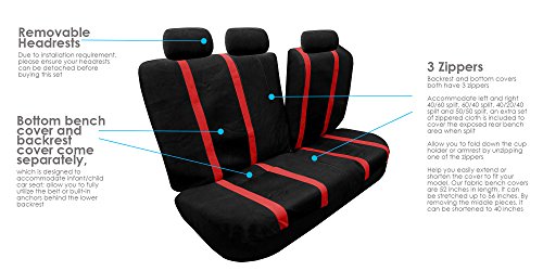 FH Group Travel Master Bench Seat Cover Set Accommodate Split Red & Black by FH GROUP - Image 5