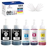 JoyPrinting 664 Ink Refill Bottles Replacement for T664 Ink Work for ET-2650 ET-2500 ET-2550 ET-2600 ET-4500 ET-3600 ET-16500 L100 L110 L120 L200 L210 L300 L350 L355 L550 L555 Printers (5 Pack)