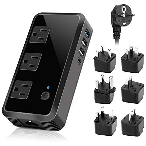 2300W Voltage Converter 220V to 110V Universal Travel Adapter/Power Converte with 3 USB Ports 3 AC Outlets 1 Type-C in EU/UK/AU/US/IT/South Africa More Than 150 Countries Over The World Cover