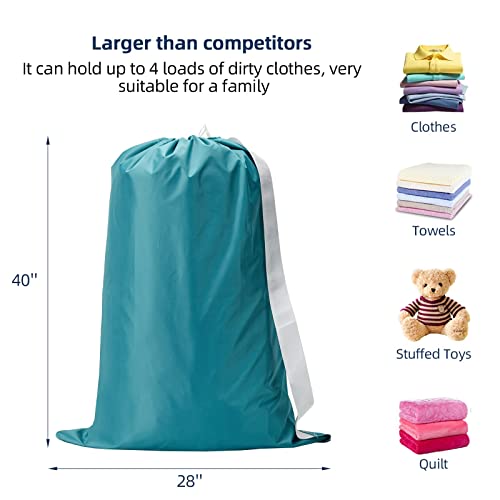 Nicogena 2 Pack Laundry Bag With Shoulder Strap, Sturdy Drawstring Rips And Tears Resistant Nylon Fabric, Collapsible Large Clothes Storage For College, Sky Blue&Black #TOP1