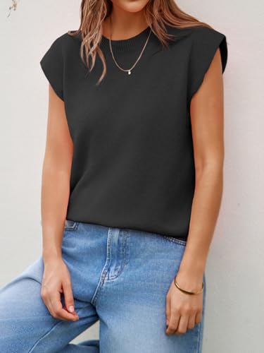 Image of Cicy Bell Womens Cap Sleeve Sweater Vest Summer Casual Sleeveless Knit Tank Tops Loose Fit Crew Neck Shirts Pullover