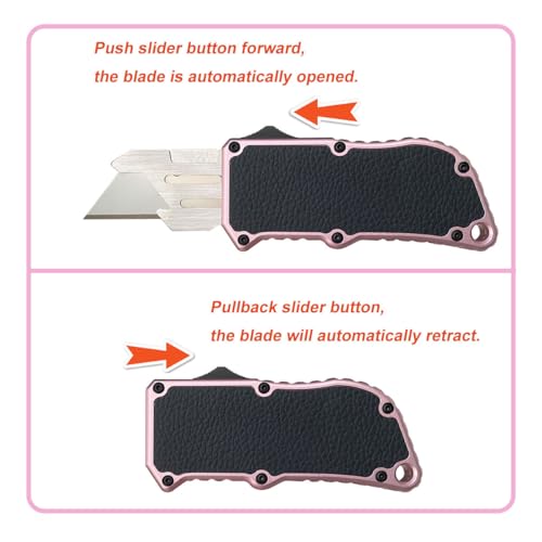 Image of Caressolove Automatic Utility Knife, Razor Blades Pocket Knife, Box Cutters Retractable Heavy Duty, Premium Safety Push Button Knife with 5PCS Blades (Rose gold)