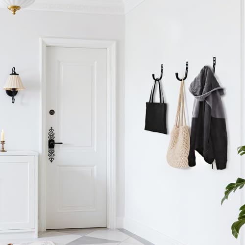 Image of KURUI Metal Wall Hooks for Hanging Heavy Duty, 6Pcs Garage Organization and Storage Hook for Extension Cord Tool Coat Backpack Bag, Large Utility J Hooks, Black Wall Mount Hanges for Outdoor Indoor
