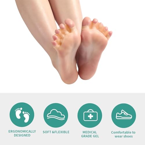 Image of 4 Pcs Silicone Toe Spacers - Yoga Toe Separators for Toe Straightening & Relaxation | Correct Overlapping Toes, Bunions, Hammer Toe | Toe Support toe separators for Women & Men (Tan, 3.98)
