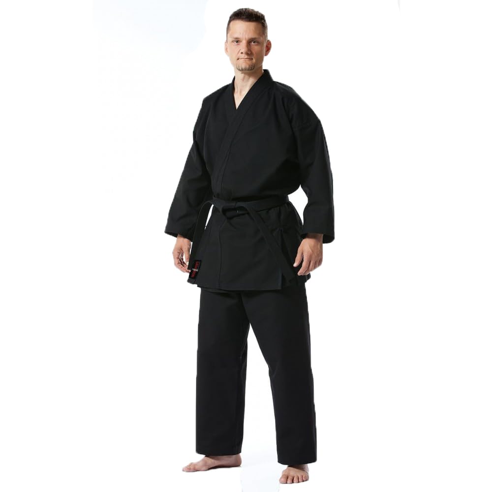 V.sports Unisex Black Karate Suit 7.5Oz Medium Weight Karate Gi With Traditional Wrap Over Is 65/35% Poly Cotton (1/140 Cm, )