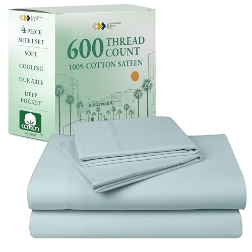 California Design Den Luxury King Size Sheet Set - 100% Cotton, 600 Thread Count Deep Pocket King Sheets, Hotel-Quality Bedding with Sateen Weave - Seafoam