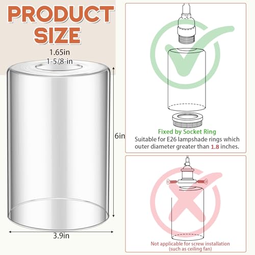 Image of Teenyyou 3 Pcs Clear Glossy Glass Shade Replacements for Pendant Light Fixtures Glass Lamp Shade Cover, 1-5 /8 Inch Fitter E26 Base, 4 inchw x 6 inchh, Replacement Lamp Globe for Chandelier Wall Sconce