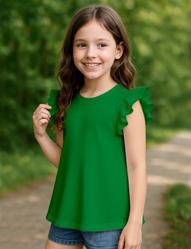 Image of Kilymosy Girls White Shirt Short Sleeve Summer Casual Flutter Tops Tee Blouse 5-14 Years