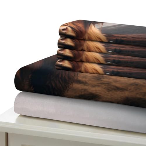 Bétail des Highlands 3D housse de couette 135x200 drap microfibre