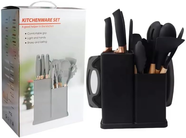 Premium 19pcs Kitchen Utensils Set: Professional & Stylish Chef Tools. Ideal Wedding Gift for Home Chefs. BPA-Free, Non-Toxic Silicone Kitchenware to Modernize Your Kitchen (Black)