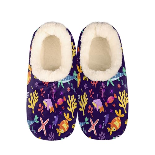 Colorful Fish Coral Slippers for Women Slipper Socks Soft Fuzzy House Slippers Shoes for Indoor Bedroom, Winter Cozy Christmas Gifts
