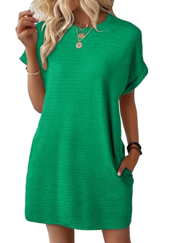 Image of EVALESS Womens Summer Dresses 2026 Fashion Short Sleeve Cute Spring Mini Dress Crewneck Casual Beach Vacation Dresses