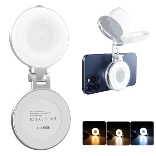 TELESIN Luce Anello Magnetica Per Telefono – LED Portatile Con Specchio, 3 Temperature Colore, Regolabile 10-100%, Per Selfie E Video