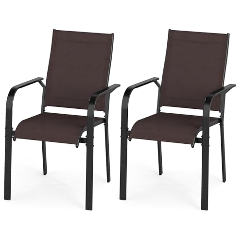 Image of Giantex Patio Chairs Set of 2, Stackable Outdoor Dining Chairs with Breathable & Quick-Dry Mesh Fabric, Armrests, Backrest for All Weather, Lawn, Backyard, Poolside, Porch, 350 LBS Capacity