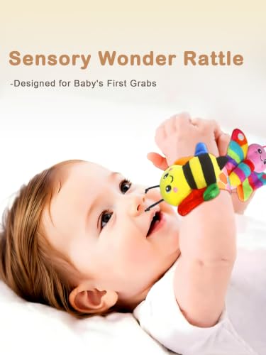 Image of Bloobloomax Baby Rattles Toys for 0-12 Month, Infant Girl Boy Toys for Babies 3-6 Months, Newborn Hand & Foot Toys for 0 to 9 Months, Baby Shower Gifts Set with Wrist Rattle Socks (Pink B-4PCS)