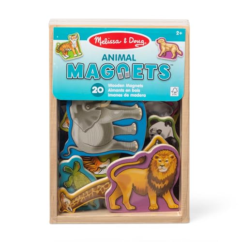 Melissa & Doug Aimants en Bois Animaux Sauvages et Domestiqués, 20 Animaux magnétiques, Jouet Montessori en Bois, Jouet créatif, Cadeau pour garçon ou Fille de 3 4 5 6 7 Ans - Certifiés FSC