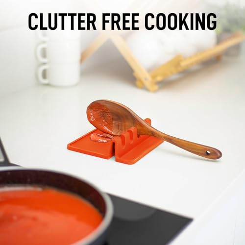 Image of Zulay Kitchen Silicone Utensil Rest with Drip Pad for Multiple Utensils - BPA-Free, Heat-Resistant Spoon Rest & Spoon Holder for Stove Top - Kitchen Utensil Holder for Ladles & Tongs - Orange
