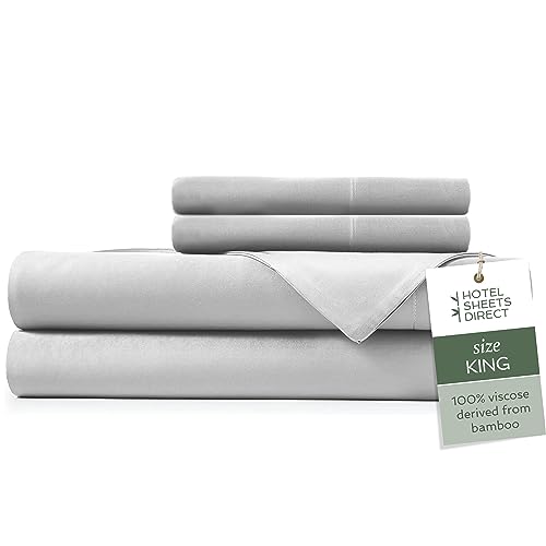 Image of Hotel Sheets Direct 4 Piece Bed Sheet Set King Size, 100% Viscose Derived from Bamboo Sheets Set with 2 Pillowcases, Cooling & Breathable Luxury Bedding, Moisture-Wicking & Silky Soft Texture, Gray