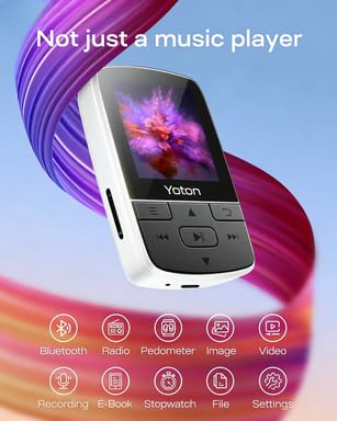 Image of Yoton MP3 Player with Bluetooth 5.2, Expandable to 64GB, Mini Size, HiFi Music, with Sports Clip, FM Radio, Includes Headphones, White(No Built-in Storage No TF Card Included - Insert Card to Use)