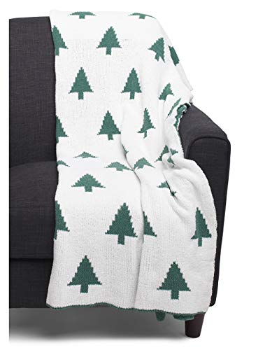 well dressed home christmas blanket Well Dressed Home Decorative Woven Knit Decorative Holiday Throw Blanket  Toss White Christmas Trees on Green