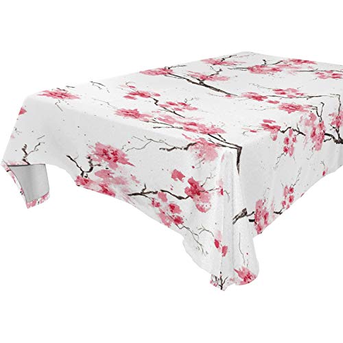 Nappe carrée Lavable en Polyester Motif Fleurs de Prunier 152,4 x 304,8 cm