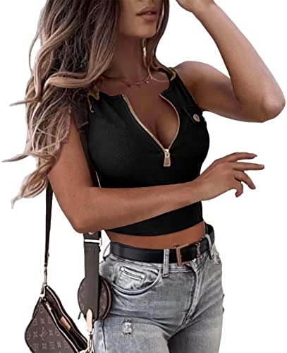 Women's Crop Tops Halter Neck Ribbed Knit Sleeveless Shirts Sexy Racer Back Tank Tops - Image 3